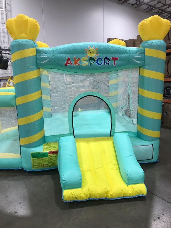 Photo 4 of AKSPORT Inflatable Bounce House with Air Blower & Ball Pit,Jump Castle for Kids with Slide,Bouncy House for Outdoor and Indoor,Jump 'n Slide Bouncer for Kids 11ftx10ftx7ft(Blue)