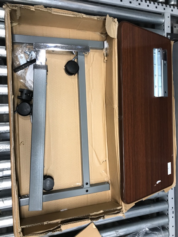 Photo 2 of **MISSING HARDWARE** Vaunn Medical Adjustable Overbed Bedside Table With Wheels (Hospital and Home Medical Use) Walnut Brown