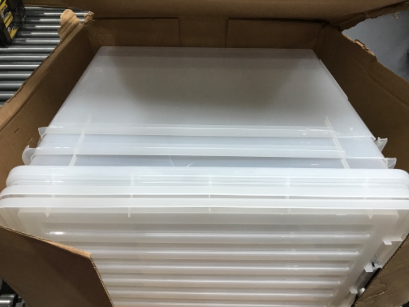 Photo 1 of **Major Damage**IRIS 132 Quart Large Storage Bin Utility Tote Organizing Container Box with Buckle Down Lid for Clothes Storage, Clear, Set of 3