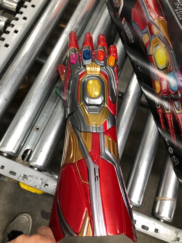 Photo 2 of Avengers Marvel Legends Series Iron Man Nano Gauntlet Articulated Electronic Fist with Lights , Authentic Movie Sounds and Removable Infinity Stones