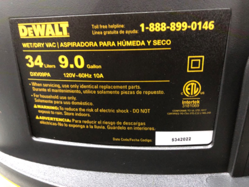 Photo 3 of DEWALT 9 Gallon Wet/Dry Vac, 5HP Heavy-Duty Shop Vacuum, Wet/Dry Suction Blow Function 3 in 1, DXV09P
HOSE INSIDE VACUUM
