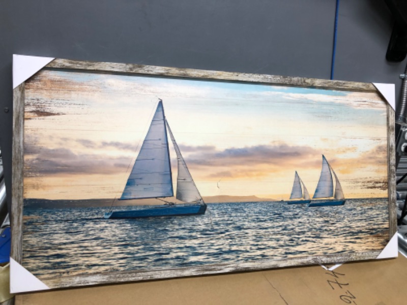 Photo 4 of **BROKEN IN THE CENTER**
Ocean Framed Wooden Wall Art: Coastal Painting Art 40"x20" Sail Boats Artwork Decor Sunset Seascape Picture Prints for Office
