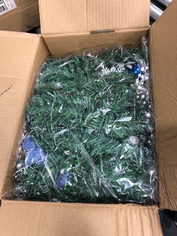 Photo 6 of 
Christmas Garland with LED Lights Battery Operated, 6FT Green Garland with Blue Flower and Ball Ornament, Artificial Pine Needles, for Christmas Decorations