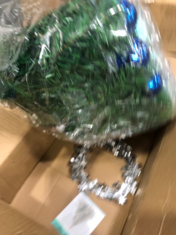 Photo 5 of 
Christmas Garland with LED Lights Battery Operated, 6FT Green Garland with Blue Flower and Ball Ornament, Artificial Pine Needles, for Christmas Decorations