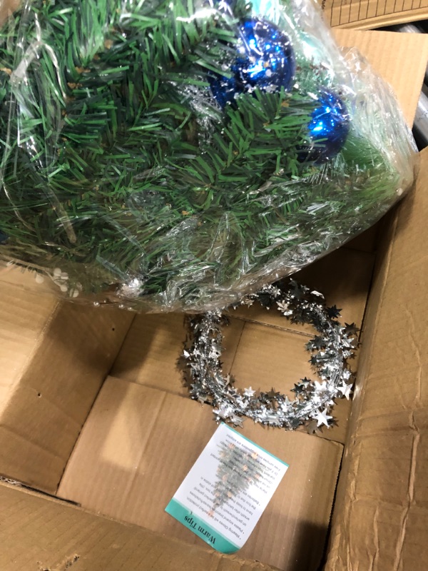 Photo 3 of 
Christmas Garland with LED Lights Battery Operated, 6FT Green Garland with Blue Flower and Ball Ornament, Artificial Pine Needles, for Christmas Decorations