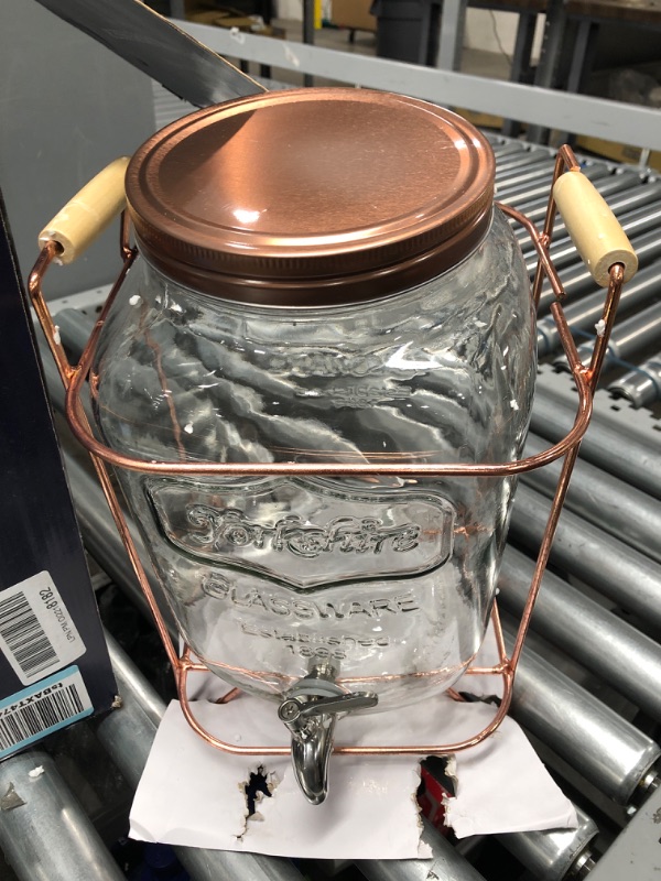 Photo 2 of 2 gallon glass drink dispenser with Rose Gold stand and 2 mason jars and stainless steel spigot and fruit infuser beverage dispenser drink dispenser for parties drink dispenser with spigot