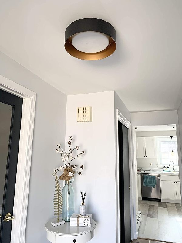 Photo 1 of AUTELO Flush Mount Ceiling Light, 14" Frosted Glass Shade Close to Ceiling Light Fixture in Black Finish E26 Socket for Living Room Hallway Bedroom C3336XS BK