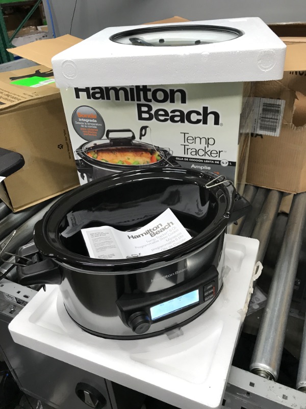 Photo 2 of ***TESTED**POWERED ON***Hamilton Beach Portable 6-Quart Digital Programmable Slow Cooker With Temp Tracking Temperature Probe to Braise, Sous Vide, Make Fondue & Yogurt, Lid Lock, Black Stainless (33866)