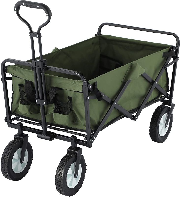 Photo 1 of 220 lbs Capacity Folding Wagon, Utility Garden Cart Collapsible with Wheels for Outdoor Camping, Green
