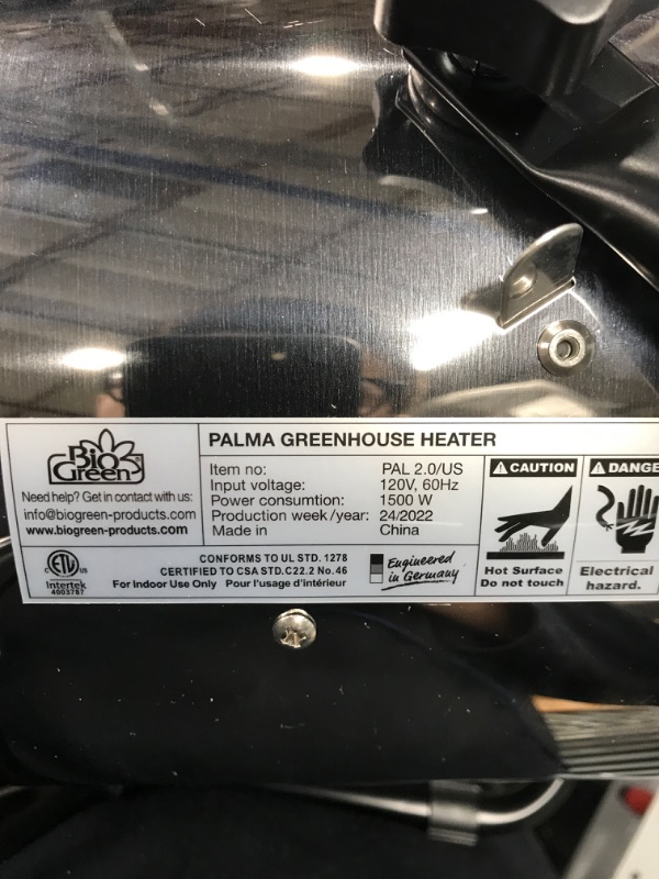 Photo 3 of ***TESTED**POWERED ON** Bio Green PAL 2.0/US Palma BioGreen Basic Electric Fan Heater for Greenhouses,