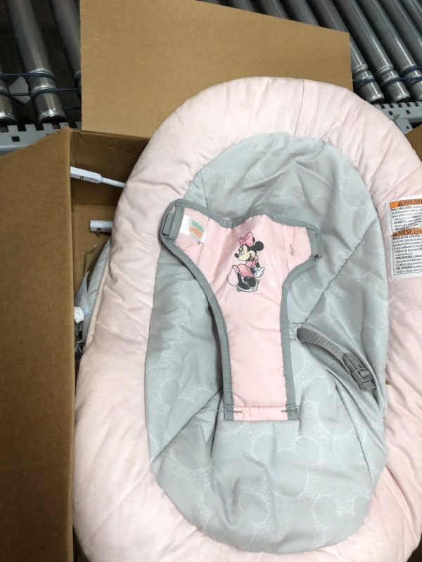 Photo 1 of Bright Starts Minnie Mouse Rosy Skies Baby Bouncer with Vibrating Infant Seat, Music & 3 Playtime Toys, 23x19x23 Inch (Pink)
