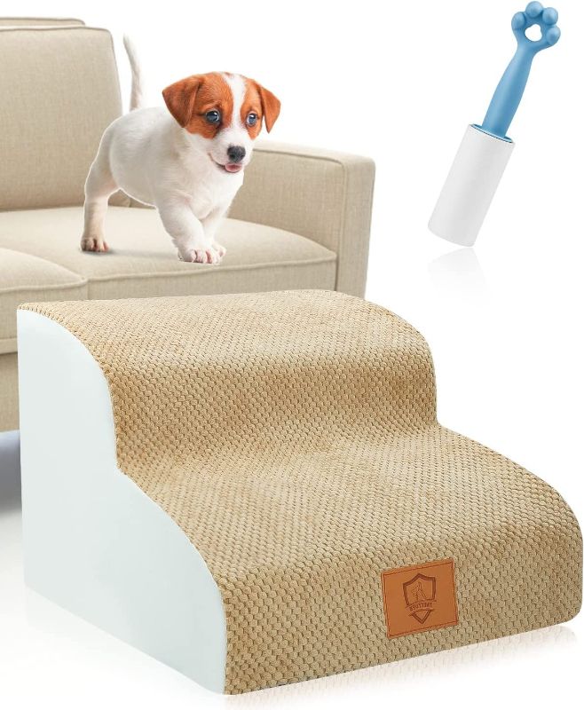 Photo 1 of TNELTUEB High Density Foam Dog Stairs 2 Tiers, Extra Wide Deep Dog Steps, Non-Slip Dog Ramp, Soft Foam Pet Steps, Best for Dogs Injured,Older Cats,Pets with Joint Pain, with 1 Lint Roller