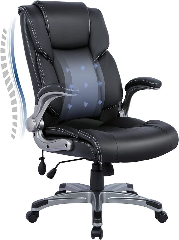 Photo 1 of ***PARTS ONLY***NOT COMPLETE**
High Back Executive Office Chair- Ergonomic Home Computer Desk Leather Chair with Padded Flip-up Arms, Adjustable Tilt Lock, Swivel Rolling Chair for Adult Working Study-Black