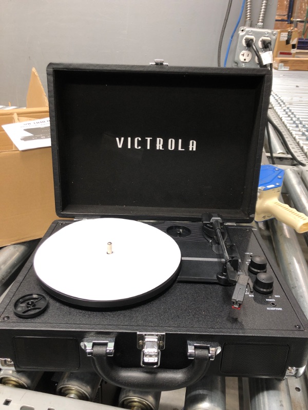 Photo 4 of Victrola Vintage 3-Speed Bluetooth Portable **See Notes** Suitcase Record Player with Built-in Speakers | Upgraded Turntable Audio Sound| Includes Extra Stylus | Black, Model Number: VSC-550BT-BK, 1SFA