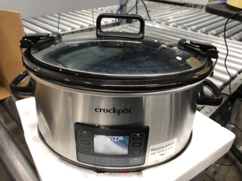 Photo 4 of *Tested* Crockpot Portable 7 Quart Slow Cooker with Locking Lid and Auto Adjust Cook Time Technology, Stainless Steel