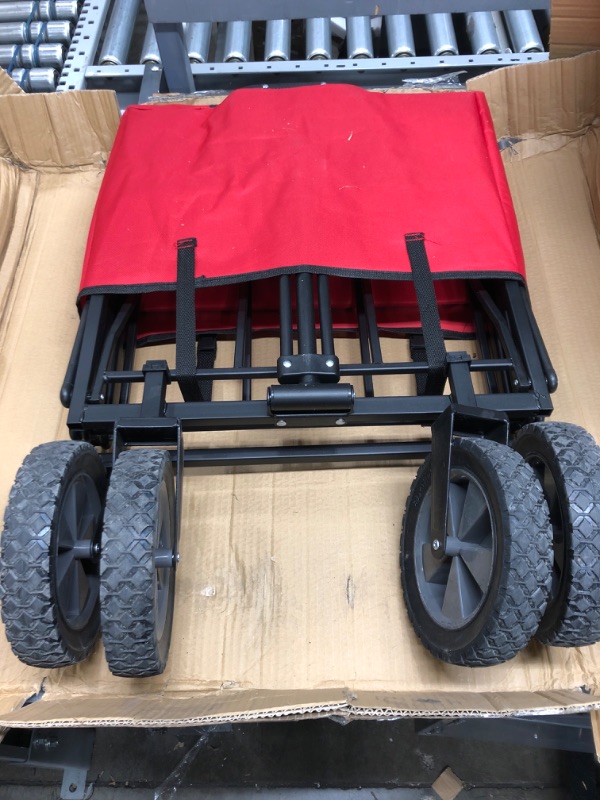 Photo 2 of 220 lbs Capaticy Folding Wagon, Utility Garden Cart Collapsible with Wheels for Outdoor Camping, Red