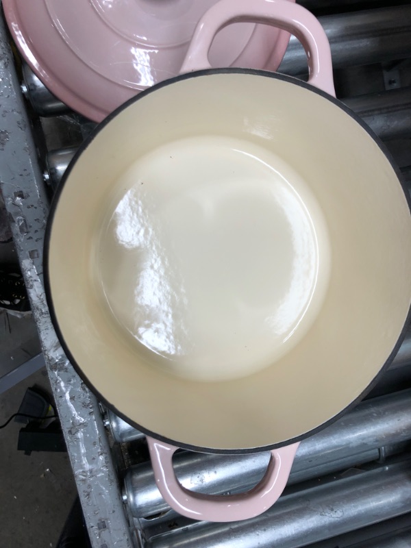 Photo 4 of *Small Chip-See Photos* Crock-Pot Artisan Round Enameled Cast Iron Dutch Oven, 5-Quart, Pink Blush 5-Quart Blush Pink