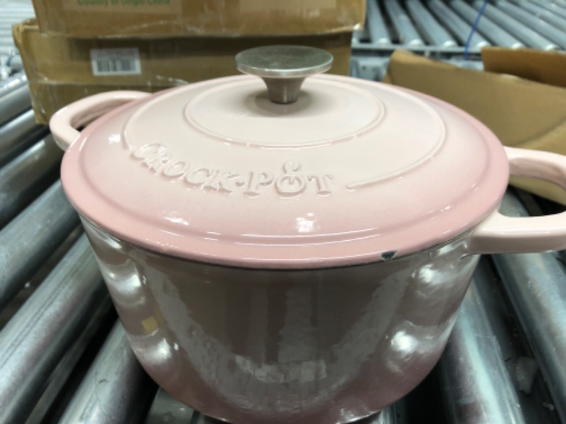 Photo 2 of *Small Chip-See Photos* Crock-Pot Artisan Round Enameled Cast Iron Dutch Oven, 5-Quart, Pink Blush 5-Quart Blush Pink