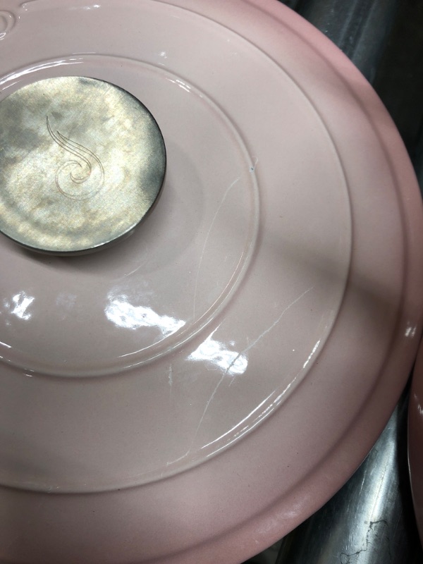 Photo 3 of *Small Chip-See Photos* Crock-Pot Artisan Round Enameled Cast Iron Dutch Oven, 5-Quart, Pink Blush 5-Quart Blush Pink