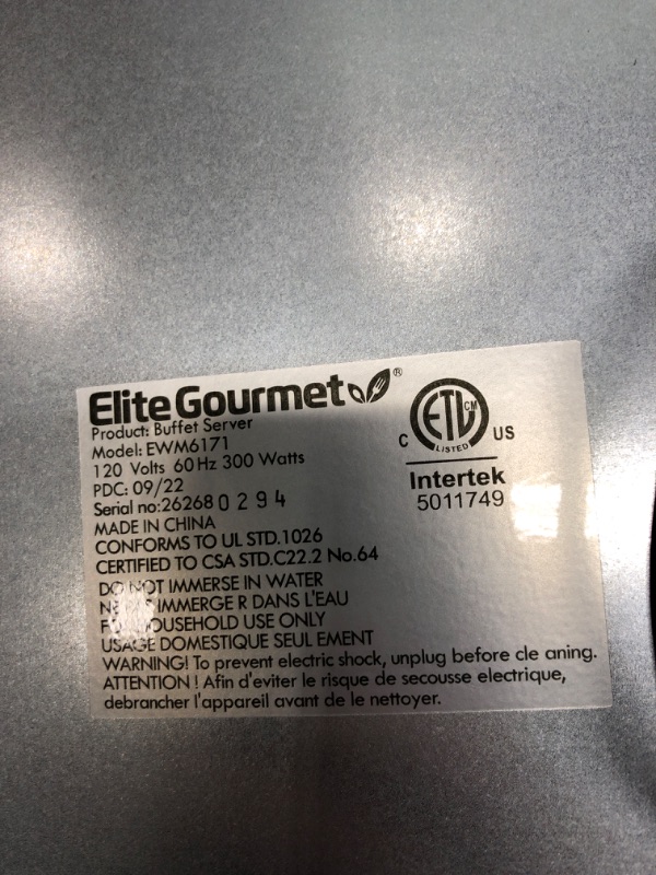 Photo 2 of *Tested-Small Cosmetic Damage-See Photos* Elite Gourmet EWM-6171 7.5 Quart Triple Buffet Server Food Warmer Temperature Control, Clear Slotted Lids, Perfect for Parties, Entertaining & Holidays, 3 x 2.5Qt 7.5 Quart / 3 Trays