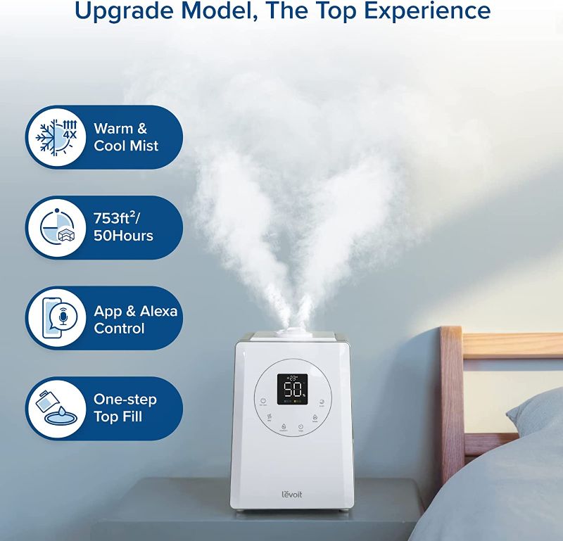 Photo 4 of LEVOIT LV600S Humidifiers for Bedroom Large Room Home, 6L Warm and Cool Mist Top Fill Ultrasonic Air Vaporizer, Smart App & Voice Control, Quickly...