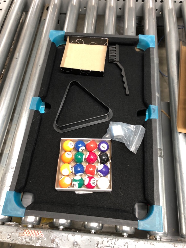 Photo 2 of ** MISSING CUE STICKS ** Cipton Glow in The Dark Mini Billiards Tabletop Set, LED Light Up Pockets, Includes 2 Cue Sticks, 16 Billiard Balls, Triangle for Placement, Chalk, and Brush, Miniature Size Tabletop, All Ages Gift