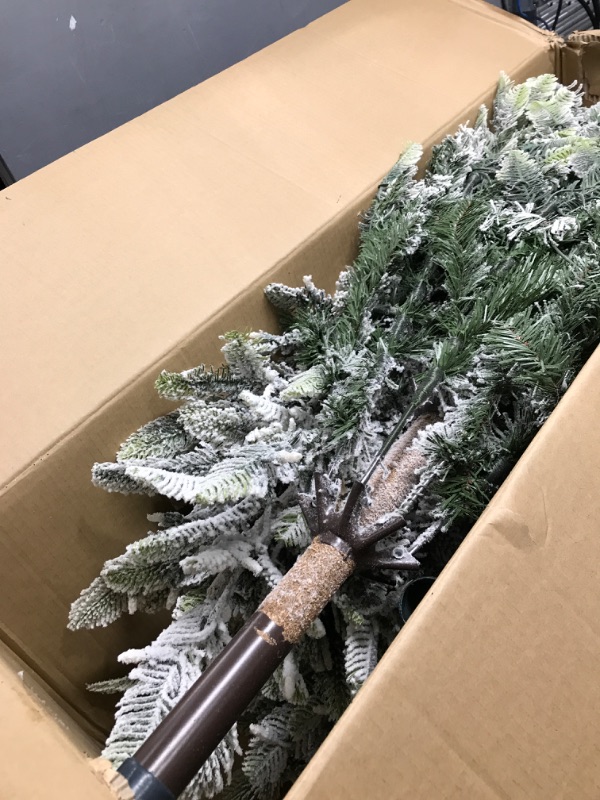 Photo 2 of *** LIGHTS UP*** Puleo International 7.5 Foot Pre-Lit Slim Flocked Aspen Fir Artificial Christmas Tree with 450 Clear Lights 7.5' Slim Flocked Aspen Fir with 450 Clear Lights Christmas Tree