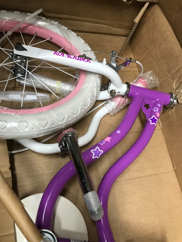 Photo 3 of *** INCOMPLETE**** RoyalBaby Stargirl Kids Bike Girls 12 14 16 18 20 Inch Children's Bicycle with Basket for Age 3-12 Years Purple 16 Inch With Kickstand and Training Wheels