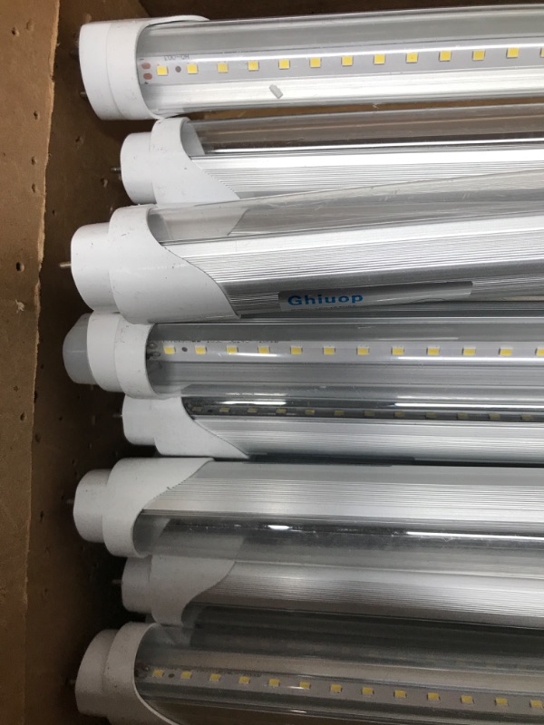 Photo 4 of Ghiuop 25-Pack T8 LED Bulbs 4 Foot Tube Light, 4ft LED Shop Garage Warehouse Light, 20W 5000K 2600LM Daylight White, Fluorescent Lights Tube Replacement, Ballast Bypass, Dual-end Powered, Clear Cover