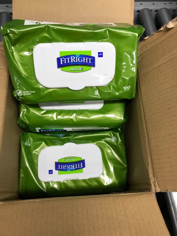 Photo 1 of .Medline-MSC263954 FitRight Aloe Personal Cleansing Cloth Wipes, Unscented, 8 x 12 inch Adult Large Incontinence Wipes, 100 count, pack of 6 - White
6 packs of 100 each