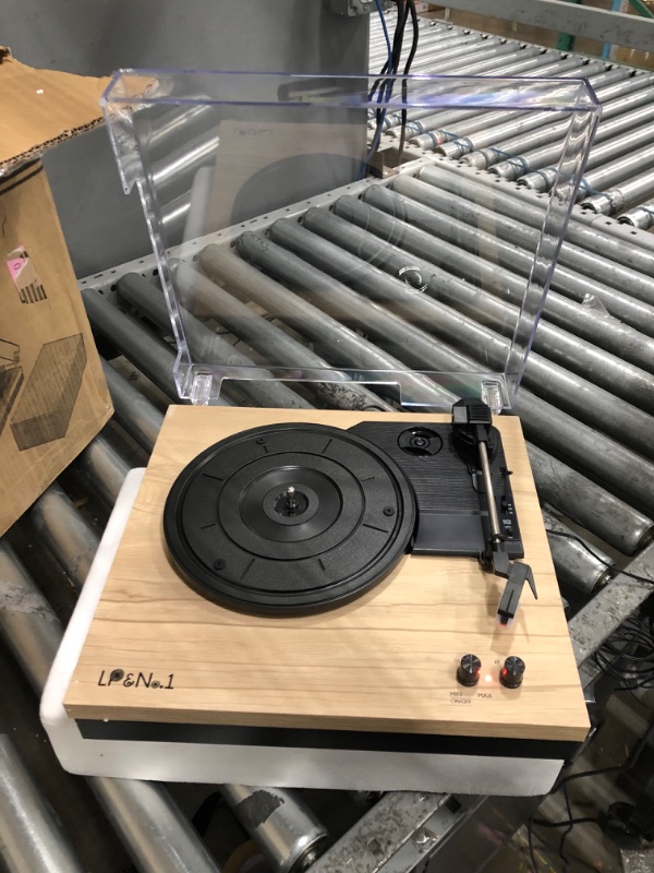 Photo 3 of LP&No.1 Bluetooth Vinyl Record Player with External Speakers, 3-Speed Belt-Drive Turntable for Vinyl Albums with Auto Off and Bluetooth Input?Beige Wood