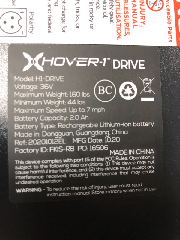 Photo 3 of *** UNABLE TO TEST*** Hover-1 Drive Electric Hoverboard | 7MPH Top Speed, 3 Mile Range, Long Lasting Lithium-Ion Battery, 6HR Full-Charge, Path Illuminating LED Lights Black