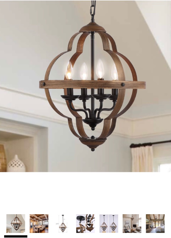 Photo 1 of *** ITEM IS DIFFERENT FROM THIS DISCRIPTION BUT SIMILAR*** TO KAIQI Farmhouse Chandelier Rustic 4-Light Pendant Light Vintage Flush Mount Ceiling Light with Adjustable Chain for Foyer, Dining Room, Entryway, Hallway, Living Room