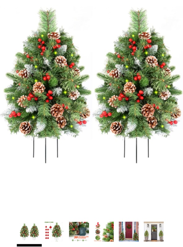 Photo 1 of (UNABLE TO TEST)  30" Christmas Tree Pathway Porch Snowy Pine Cones Christmas Trees Pre-lit 30 LED Battery Operated Timer 8 Modes Outdoor Xmas Decor for Entrance Drivew