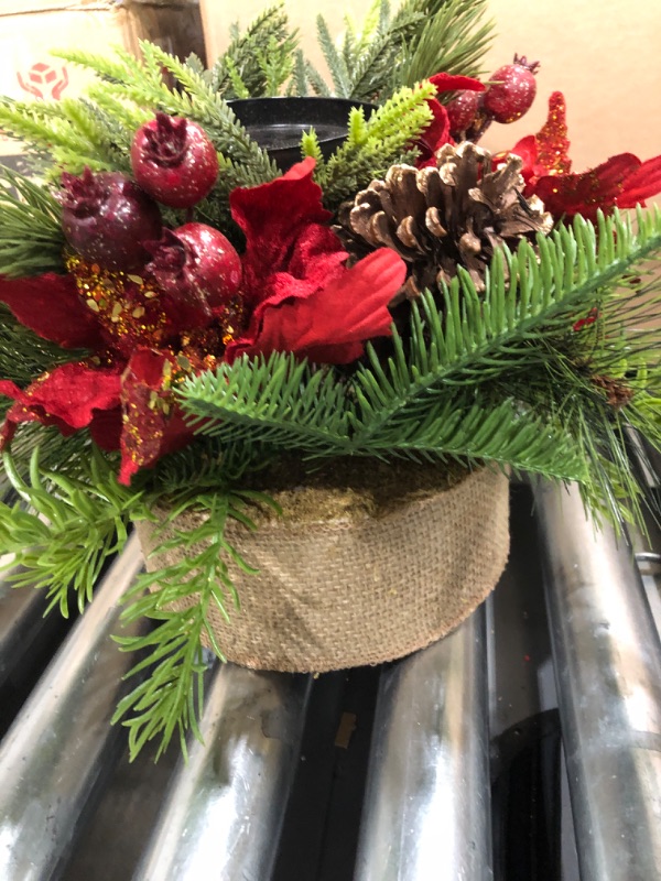 Photo 3 of 12 Inch Christmas Candle Ring with Pine Cones, Red Ornaments and Artificial Mixed Pine