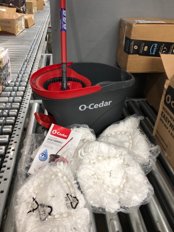 Photo 2 of 
O-Cedar EasyWring Microfiber Spin Mop & Bucket Floor Cleaning System + 2 Extra Refills, Red/Gray