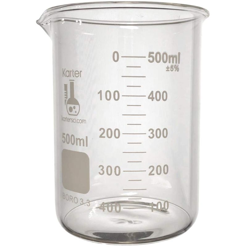 Photo 1 of 500ml Beaker, Low Form Griffin, Borosilicate 3.3 Glass, Double Scale, Graduated, Karter Scientific 213D26