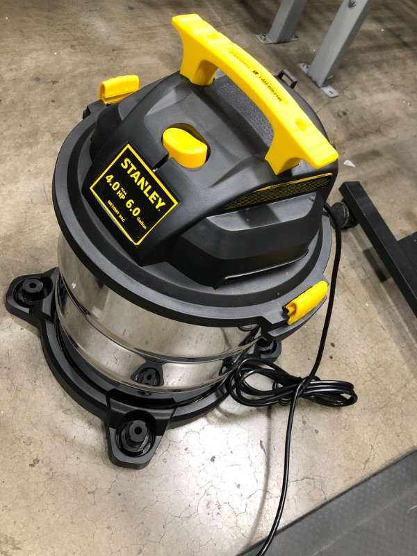 Photo 3 of *Tested* Stanley SL18116 Wet/Dry Vacuum, 6 Gallon, 4 Horsepower, Stainless Steel Tank, 4.0 HP, Silver+yellow