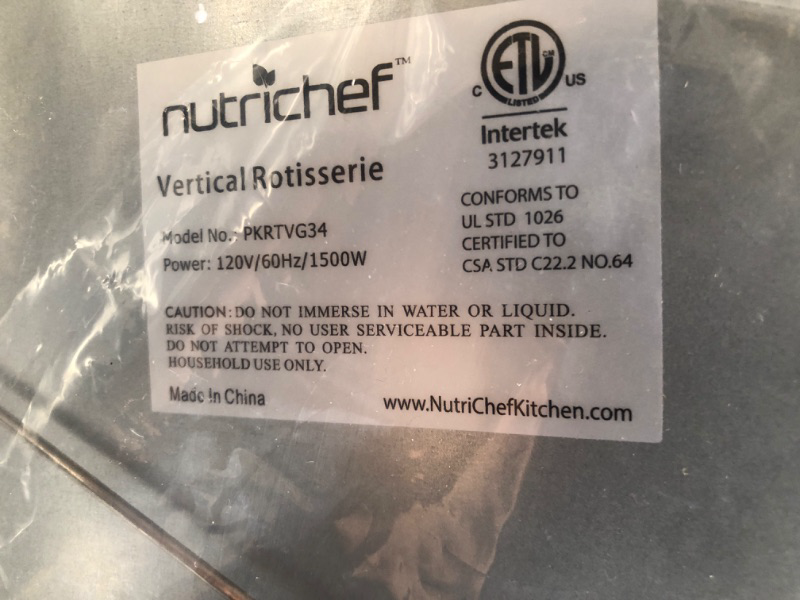 Photo 4 of *** POWERS ON *** NutriChef Countertop Vertical Rotating Oven - Rotisserie Shawarma Machine, Kebob Machine, Stain Resistant & Energy Efficient W/ Heat Resistant Door, Includes Kebob Rack with 7 Skewers (PKRTVG34)
