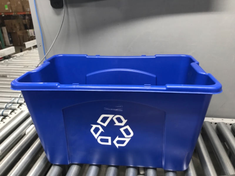 Photo 2 of Rubbermaid Commercial Products, Recycling Bin/Box for Paper and Packaging, Stackable, 18 GAL, for Indoors/Outdoors/Garages/Homes/Commercial Facilities, Blue (FG571873BLUE) 18 Gallon Recycling Bin 1 Pack