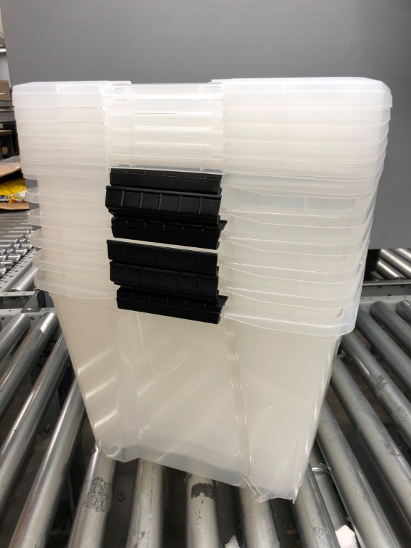 Photo 3 of (MAJOR DAMAGE)  IRIS USA 53 Qt. Plastic Storage Bin Tote Organizing Container with Durable Lid and Secure Latching Buckles, Stackable and Nestable, 6 Pack, clear with Black Buckle f) 53 Qt. - 6 Pack