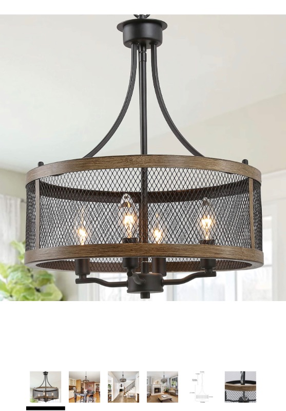 Photo 1 of **SEE NOTES**
LALUZ Farmhouse Chandelier, Dining Room Light Fixture, Drum Chandeliers, 16” Width, Oil Black & Wood Painted Finish