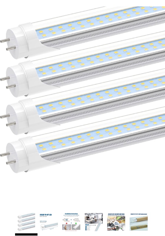 Photo 1 of JESLED T8 T10 T12 LED 4FT Type B Light Bulbs, 24W 3000LM, 6000K-6500K Daylight White, 4 Foot LED Fluorescent Tube Replacement, Super Bright, Dual Ended Power, Remove Ballast, Clear Cover(4-Pack)