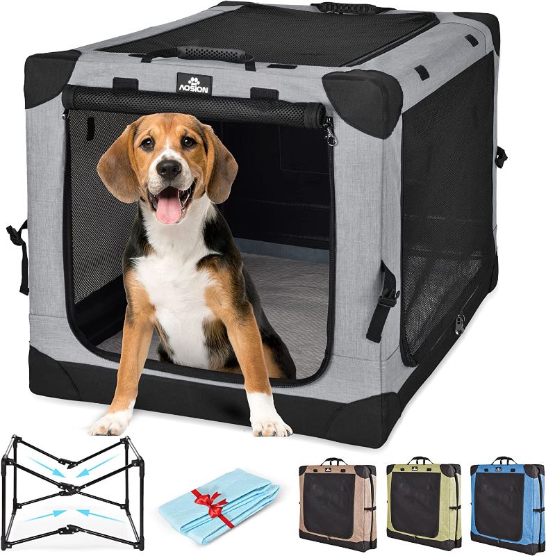 Photo 1 of AOSION Portable Soft Dog Crate,26"Folding Dog Kennel,Collapsible Dog Crate,4 Door Dog Travel Crate with Soft Mat,Pet Kennel for Medium Dogs,Travel,Indoor,Outdoor(26" Grey)
