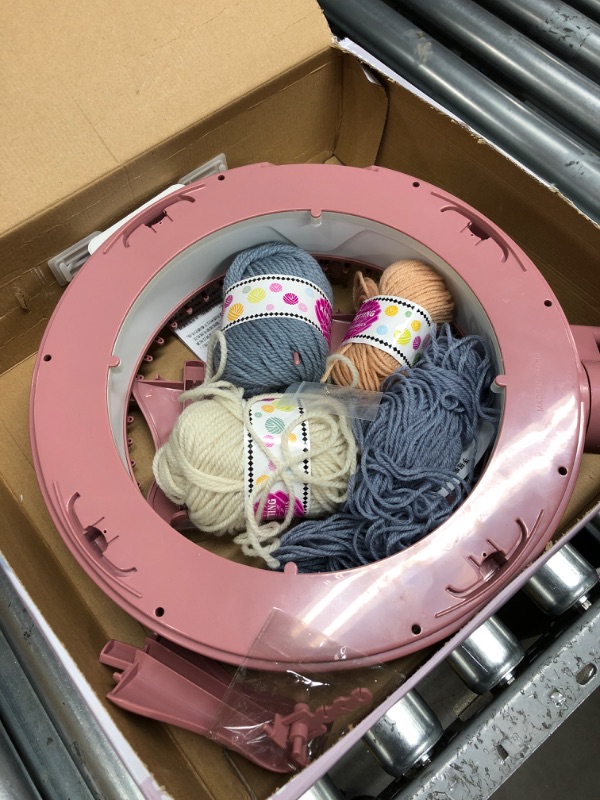 Photo 1 of 48 Needles Knitting Machines with Row Counter, Smart Knitting Round Loom for Adults/Kids, Knitting Board Rotating Double Knit Loom Machine Kits Pink White 48 Needles