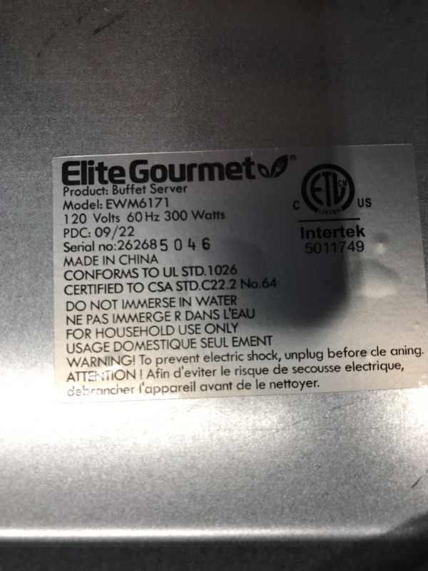Photo 3 of ***TESTED POWERED ON***Elite Gourmet EWM-6171 7.5 Quart Triple Buffet Server Food Warmer Temperature Control, Clear Slotted Lids, Perfect for Parties, Entertaining & Holidays, 3 x 2.5Qt 7.5 Quart / 3 Trays