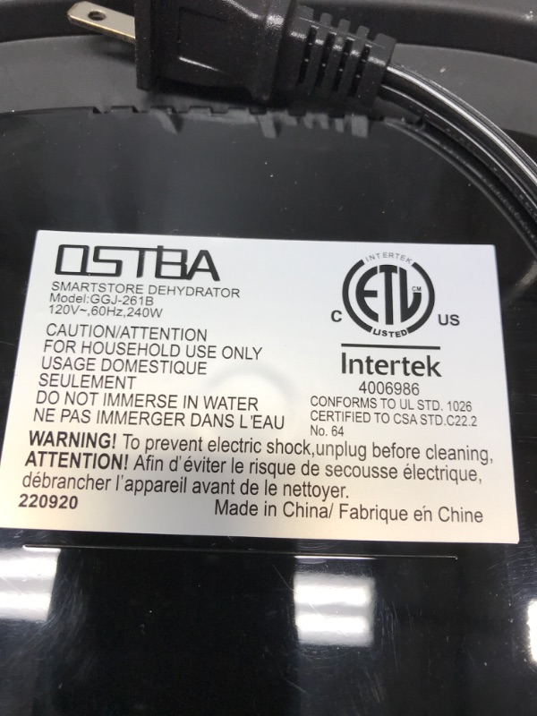 Photo 1 of OSTBA Food Dehydrator Machine Adjustable Temperature & 72H Timer, 5-Tray Dehydrators for Food and Jerky, Fruit, Dog Treats, Herbs, Snacks, LED Display, 240W Electric Food Dryer, Recipe Book Electronic Control