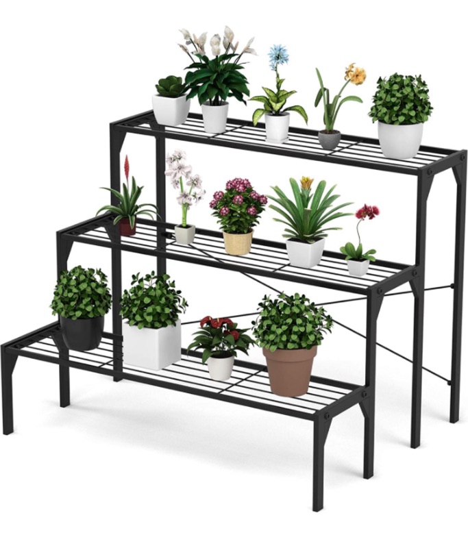 Photo 1 of ***MISSING HARDWARE***  Giantex 3 Tiers Metal Plant Stand, Ladder Flower Pots Holders, 3 Tiers Step Plant Display Rack, Heavy Duty Utility Storage Organizer Rack for Home Garden Patio Balcony, Stair Style Plant Stand