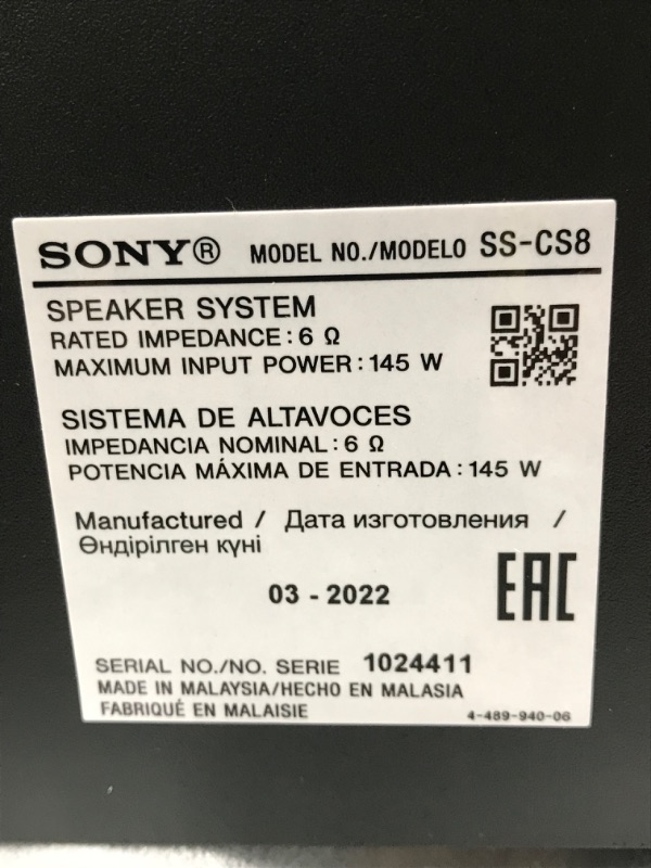 Photo 4 of Sony SSCS8 2-Way 3-Driver Center Channel Speaker - Black, 4 Bookshelf Speaker System