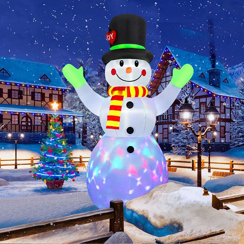 Photo 1 of 7 FT Christmas Inflatables Embrace Snowman Outdoor Decorations, Blow up Snow Man Yard Decor Built-in Bright Colorful Rotating LED , Weatherproof Holiday for Garden Patio Lawn Party Xmas Gifts
